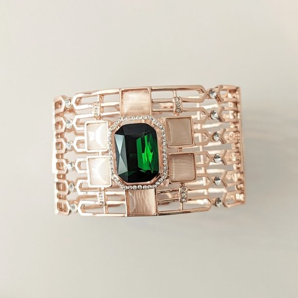 Rose Gold Plated Dark Green Crystal Statement Bracelet - Picture 2 of 5